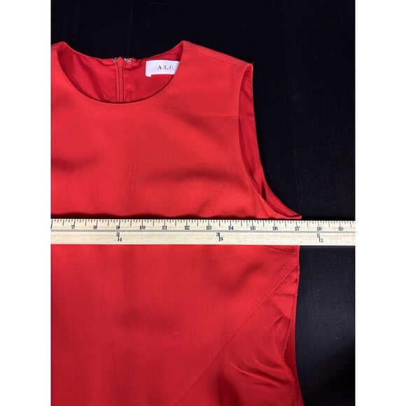 ALC Clarence Sheath Dress Red 10 Sleeveless Asymmetrical Ruffle Knee Length - Picture 7 of 12